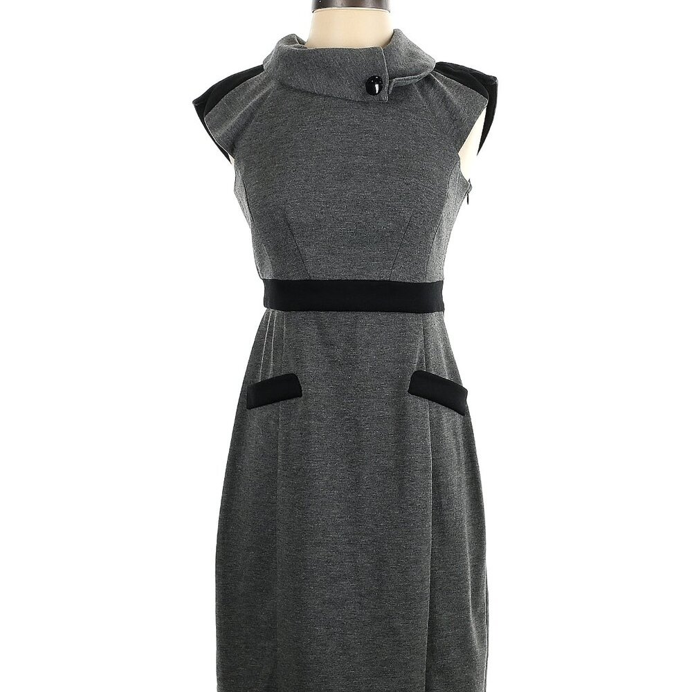 London Times Gray Dress with Black Accents